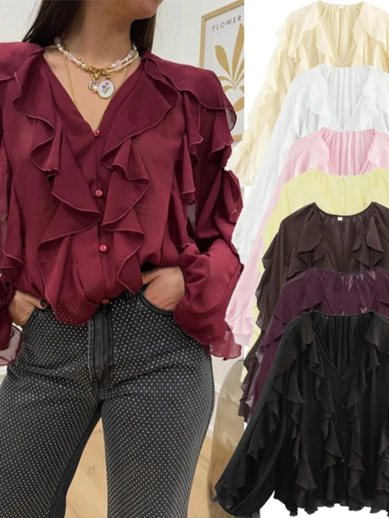 

New Spring and Autumn Collection of Women's Clothing Multi Colored Simple Stacked Decorative Snow Shirt