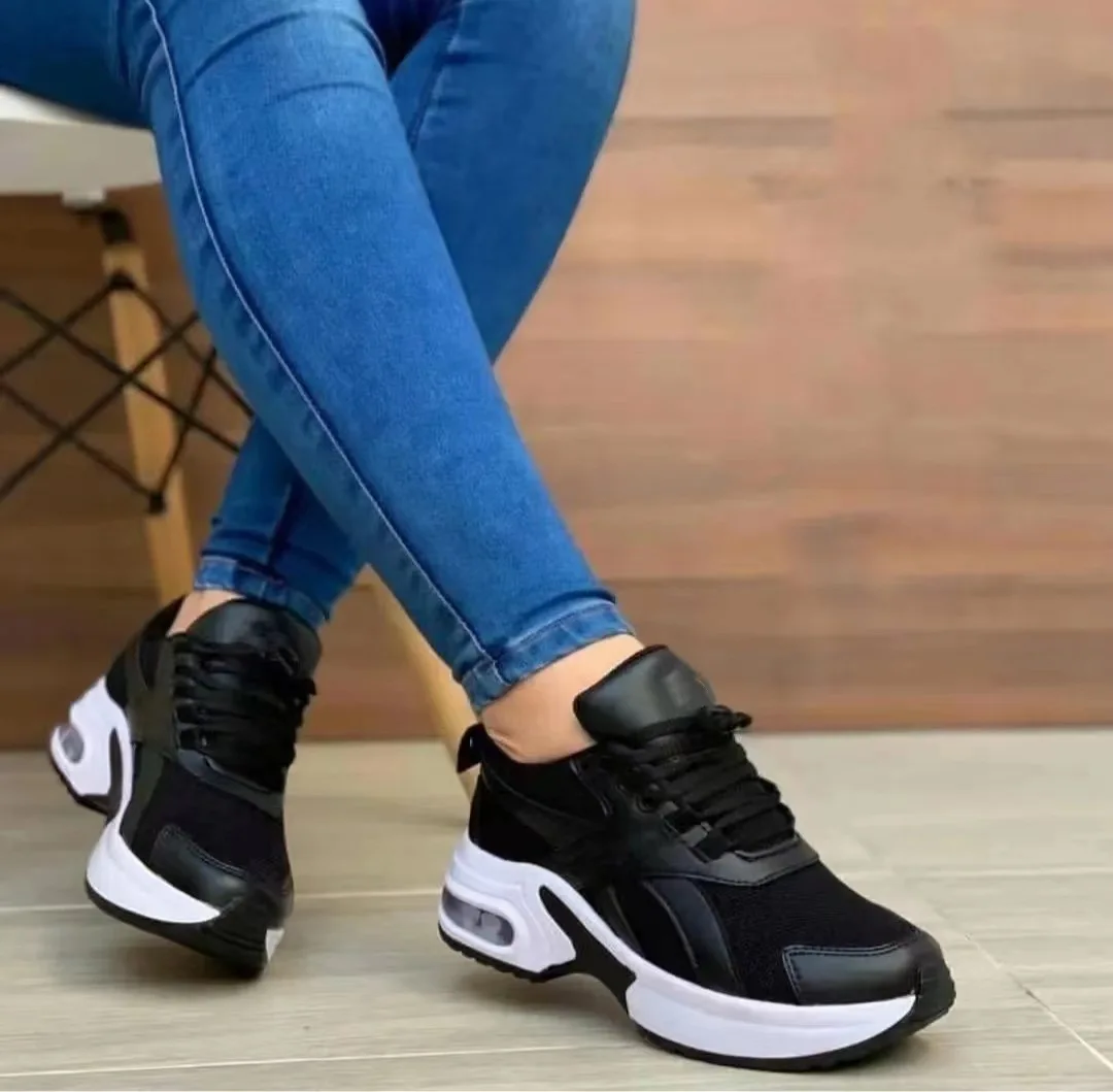 Ladies Sneakers Spring and Autumn New Lace Up Wedge Platform Shoes 2023 Outdoor Fashion Air Cushion Casual Running