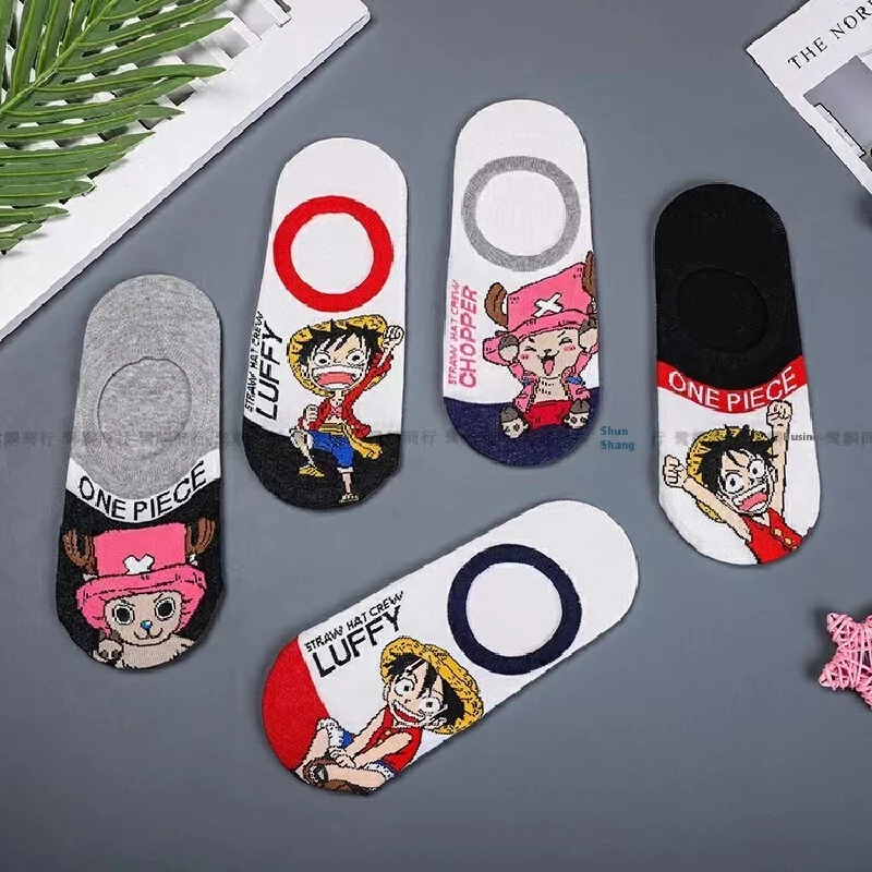 Korea Ins Cartoon Anime One Piece Socks Spring And Summer Cotton Socks Men'S And Women'S Low-Top Shallow Invisible Socks Boat So