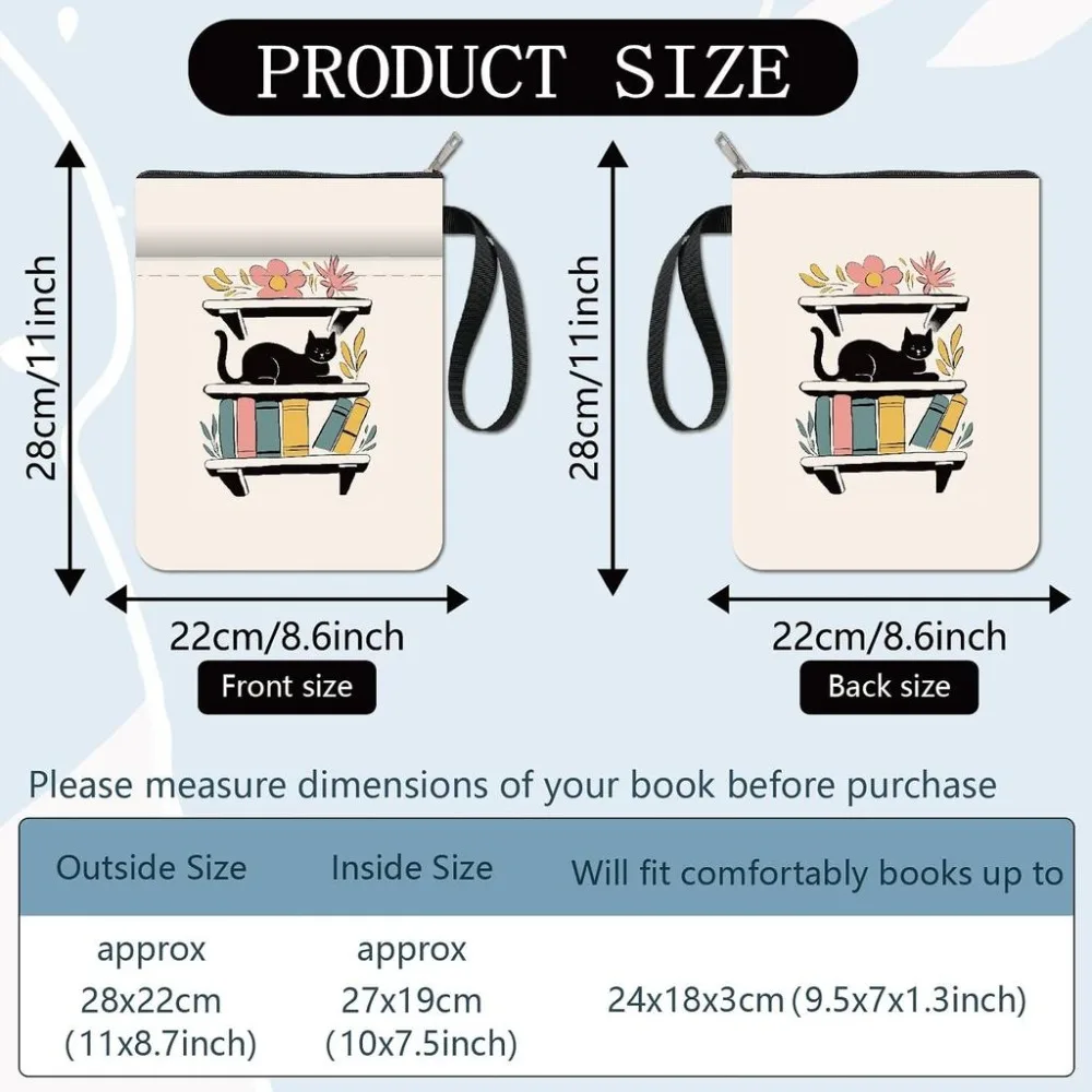 Cat Book Cover Bookshelf Book Sleeve for Paperbacks Flower Washable Fabric Cloth Book Protector Pouch with Zipper and Sleeve
