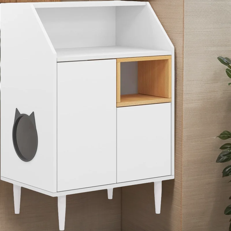 Hidden Wooden Box Cabinet With Cat Flap Pet House Furniture For Cats Living Room Locker For Cat Care