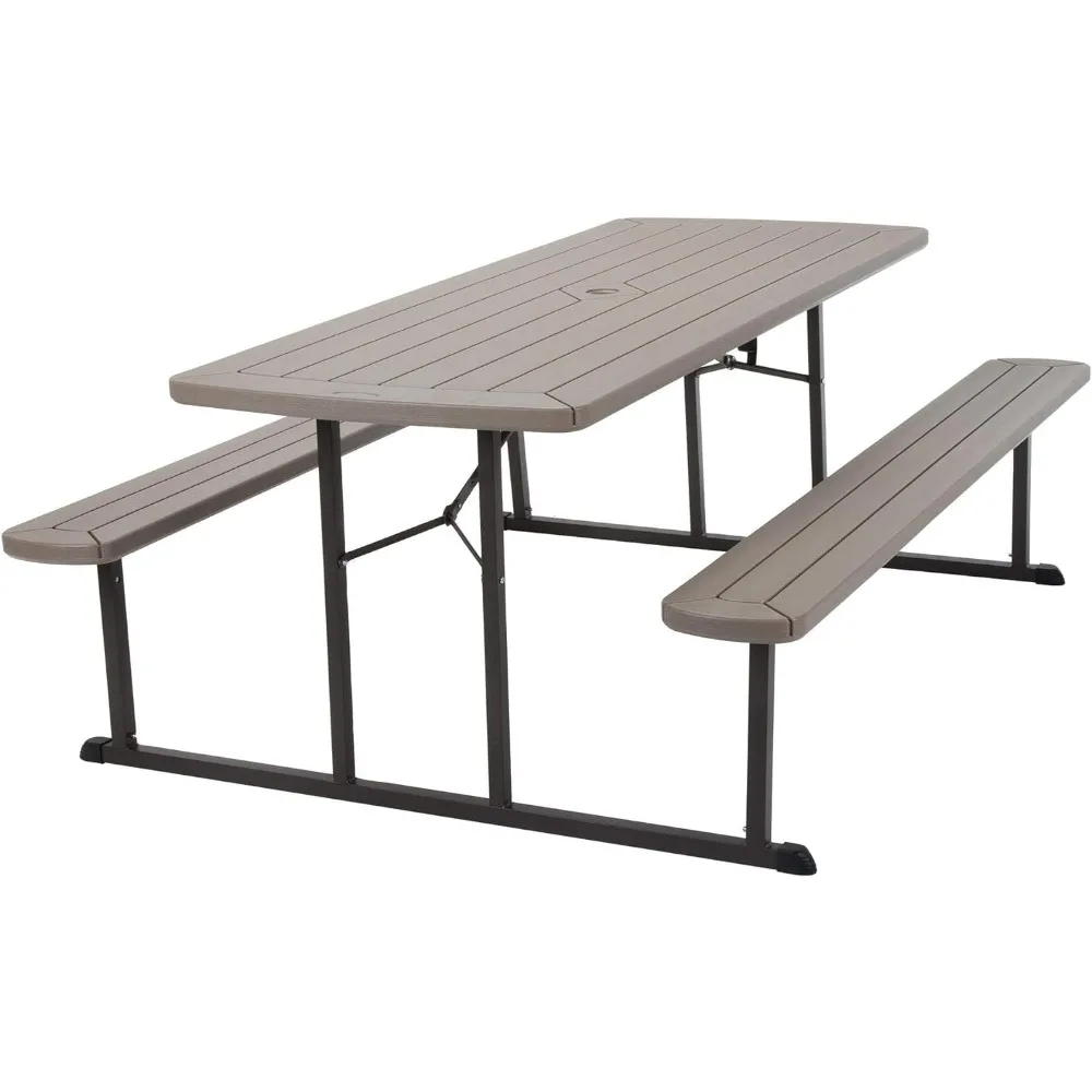 

Folding picnic table, gray brown wood grain with brown legs 57 "deep x 72" wide x 29 "high, free shipping