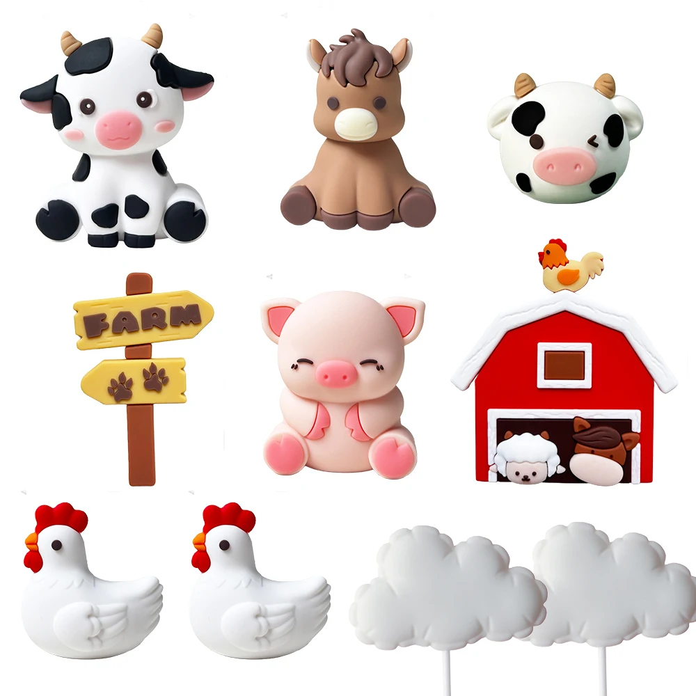 Bauernhoftier-Kuchenaufsatz, süßes Schwein, Schaf, Kuh, Pferd mit Gemüse, Cartoon-Design für Kindergeburtstagsparty-Kuchendekorationen – Detail 4