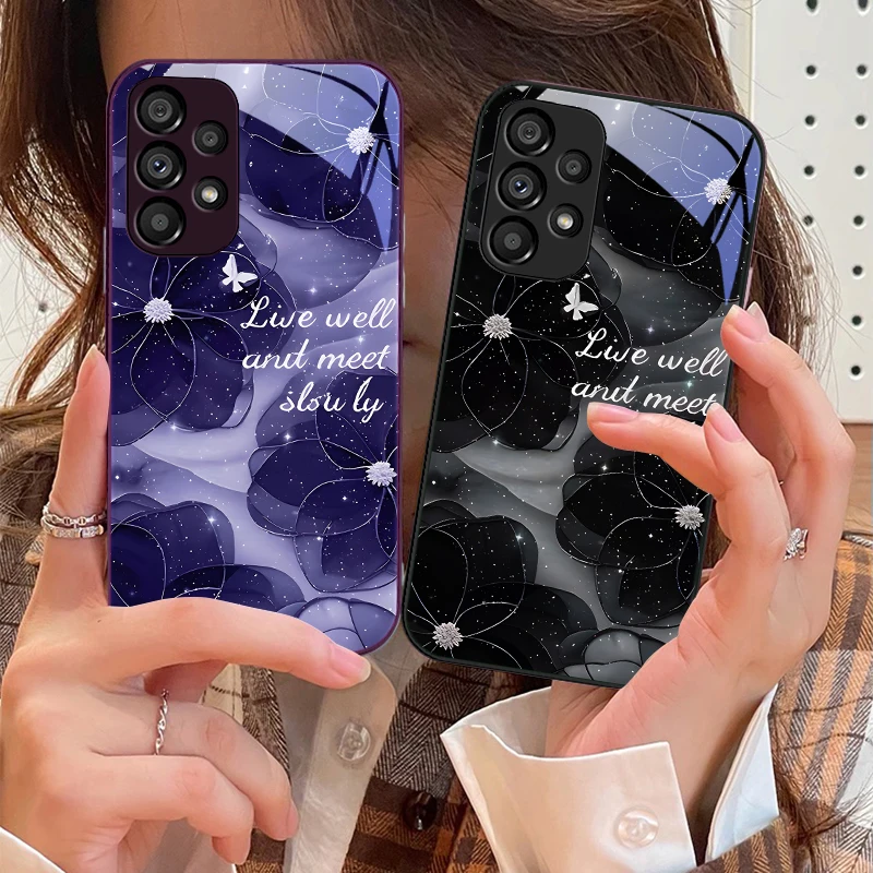 

Gradient Black Grey Rose For Samsung Galaxy S10 4G S20 11E 30 S21 22 S24 Fe Pro S23 S25 Ultra 5G S9 Tempered Glass Phone Case