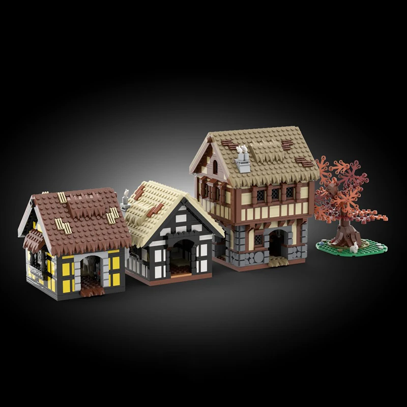 Casas medievales árbol solo Diorama modelo Moc ladrillos de construcción Castillo Modular DIY juegos bloques de montaje juguetes regalos de navidad