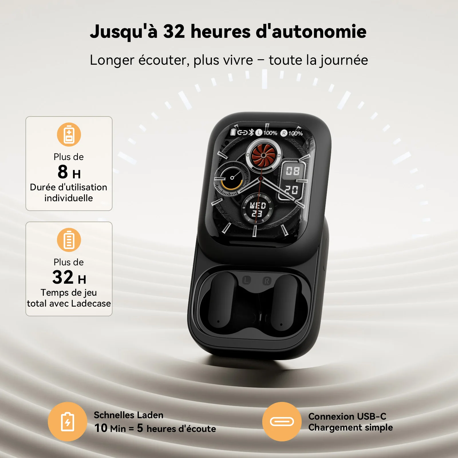 Écouteurs sans fil Bluetooth ZNP N04, écouteurs avec traduction vocale par IA, écran tactile intelligent, TWS, ENC, basses, casque HIFI