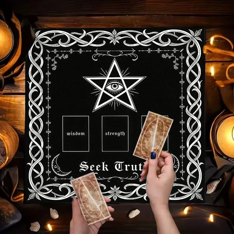 VIKAMA Tarot Table Cloth Pentagram All Seeing Eye Altar Cloth Black Tarot Layout Mat Witch Divination Seek Truth Ritual Decor