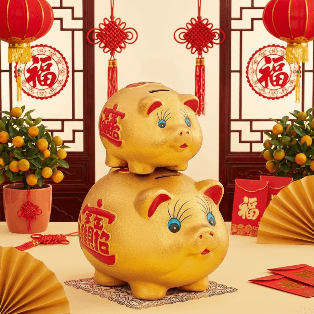 Durable Animal Piggy Bank Gold Ceramic Pig Money Jar Thickened Good Luck Coin Saving Box Festive Occasions