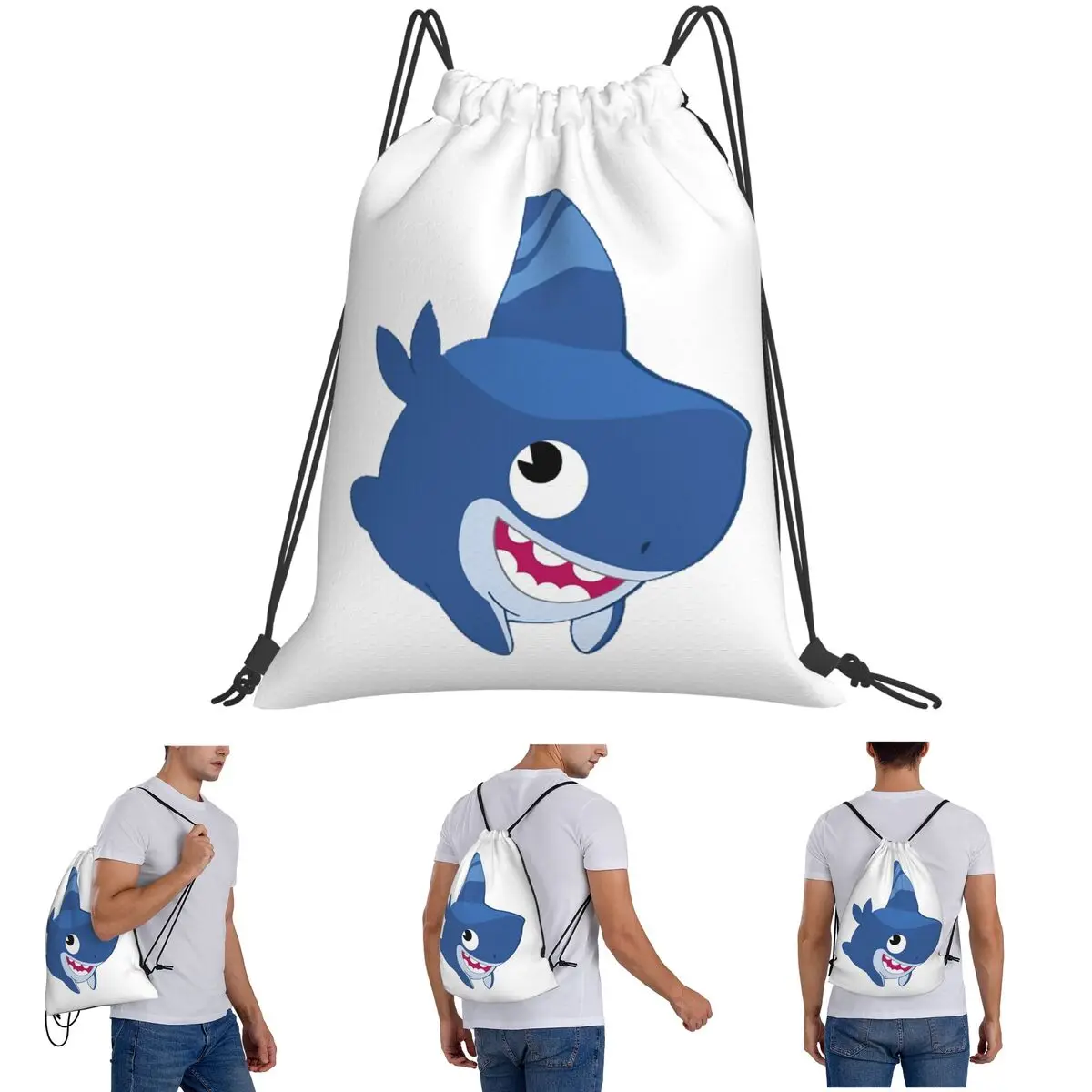 

Funny Shark Dog Backpacks Fashion Portable Drawstring Bundle Pocket Storage Bag Book Bags For Man Woman Students