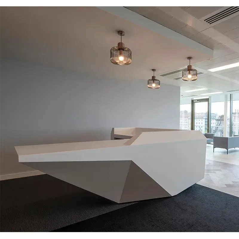 Modern White Corian Secretary Desk Front Office Counter Reception Table