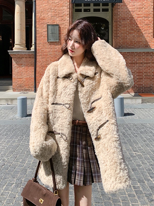 

Женское утепленное пальто из овечьей шерсти в университетском стиле, зимнее, теплое, повседневное, свободного кроя, с длинными рукавами, на пуговицах, средней длины, верхняя одежда