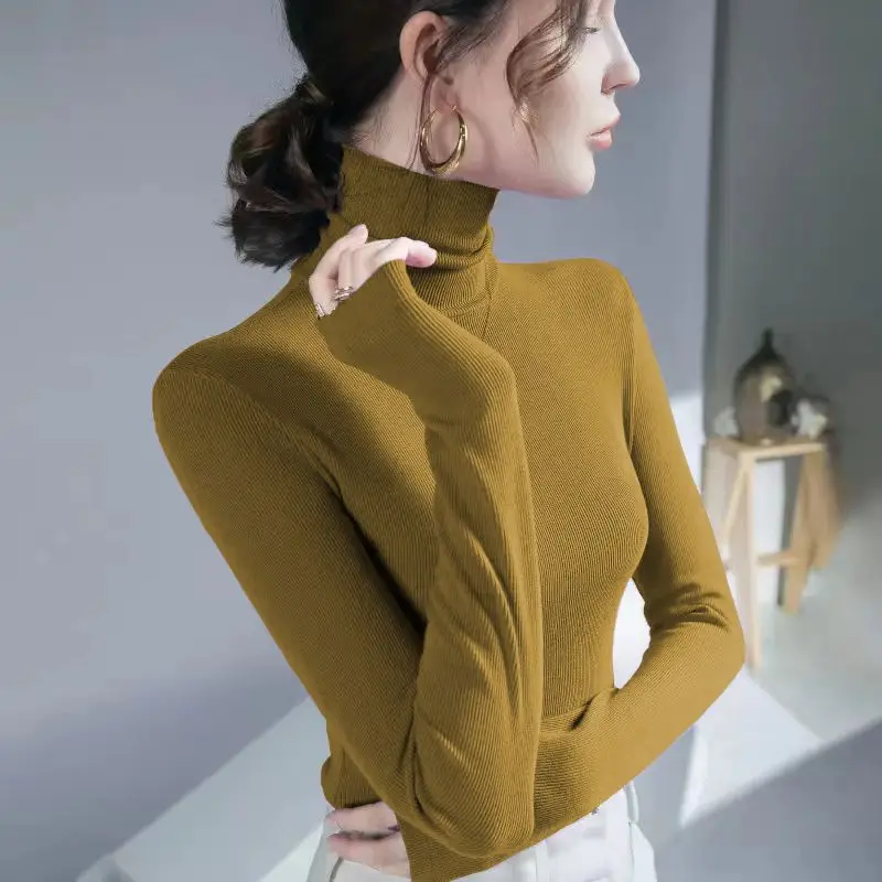 2023 Herbst/Winter neuer Faden High Neck Bottom Shirt Slim Fit Langarm Büro Dame bequeme Beliebtheit Damen bekleidung