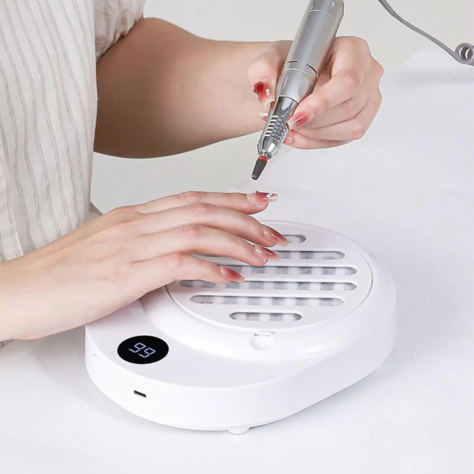 

Пылесборник для ногтей Перезаряжаемый коллектор Беспроводная машина для всасывания пыли с многоразовым фильтром для акрилового гель-лака для ногтей