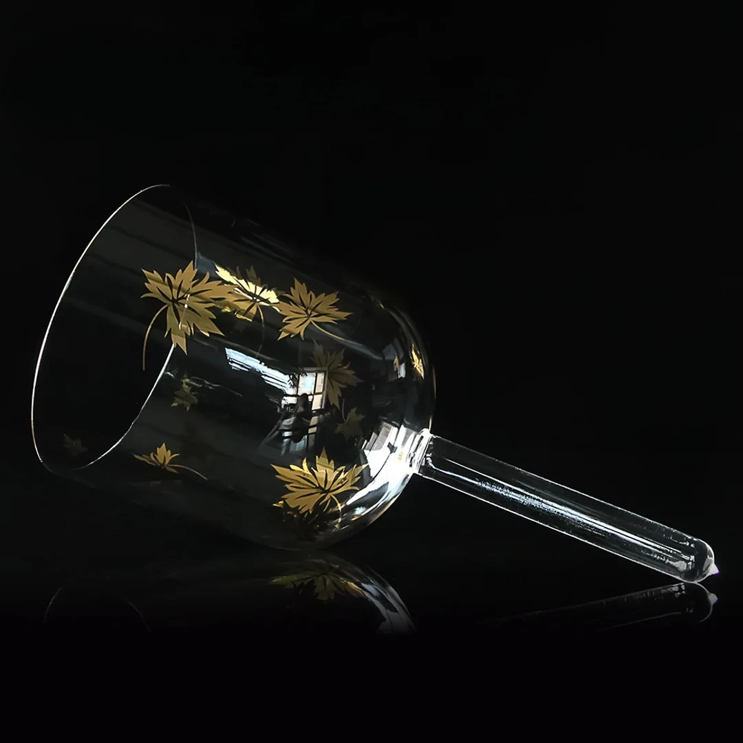 YUN QI QING YIN Tibetan Style Transparent Gold-Plated Maple Leaf Handheld Crystal Singing Bowl Sound Bath Therapy Chakra Energy Healing Yoga Meditation Bowl