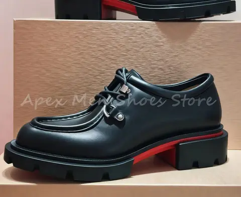 Designer Men's Black Leather Lace Up Thick Sole Ankle Boots Casual Platform Dress Shoes Formal Height Increase Men's Shoes