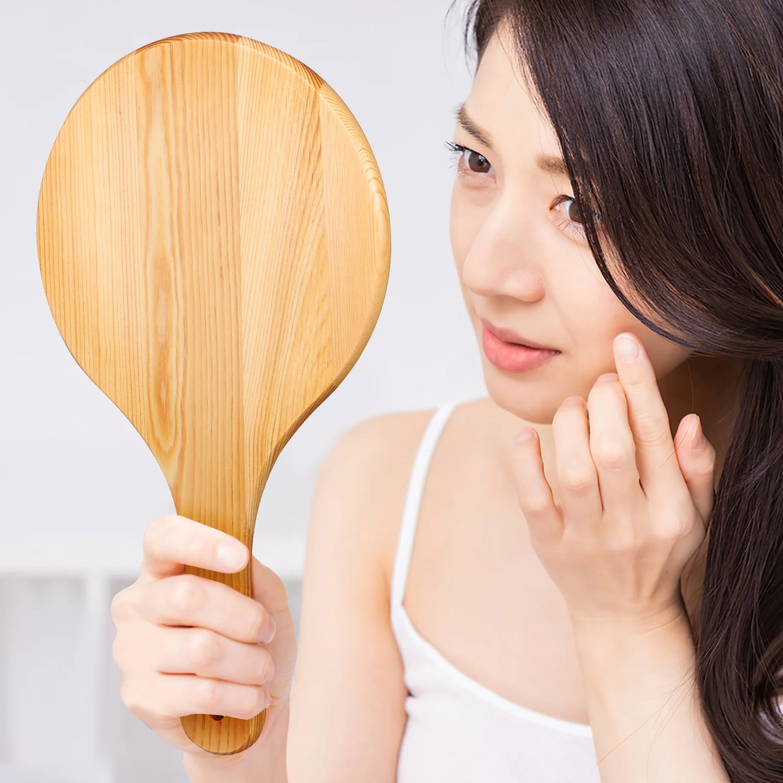 Spiegel mit Holzgriff, Vintage-Handspiegel zum kleinen Haarschneiden für Damen-Make-up