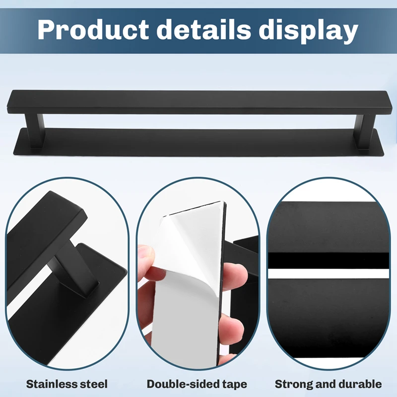 Adhesive Stand Towel Bar Shelf Black Stainless Steel Wall Mounted Lavatory Kitchen Bathroom Towel Rack Bar Holder Hanger