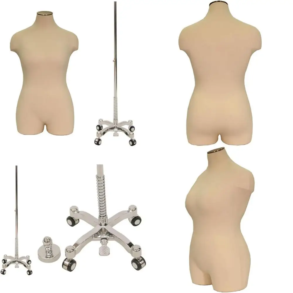 

Plus Size Female Mannequin 3/4 Dress Form Half Body Pinnable Torso with Chrome Wheel Base for Dressing and Display