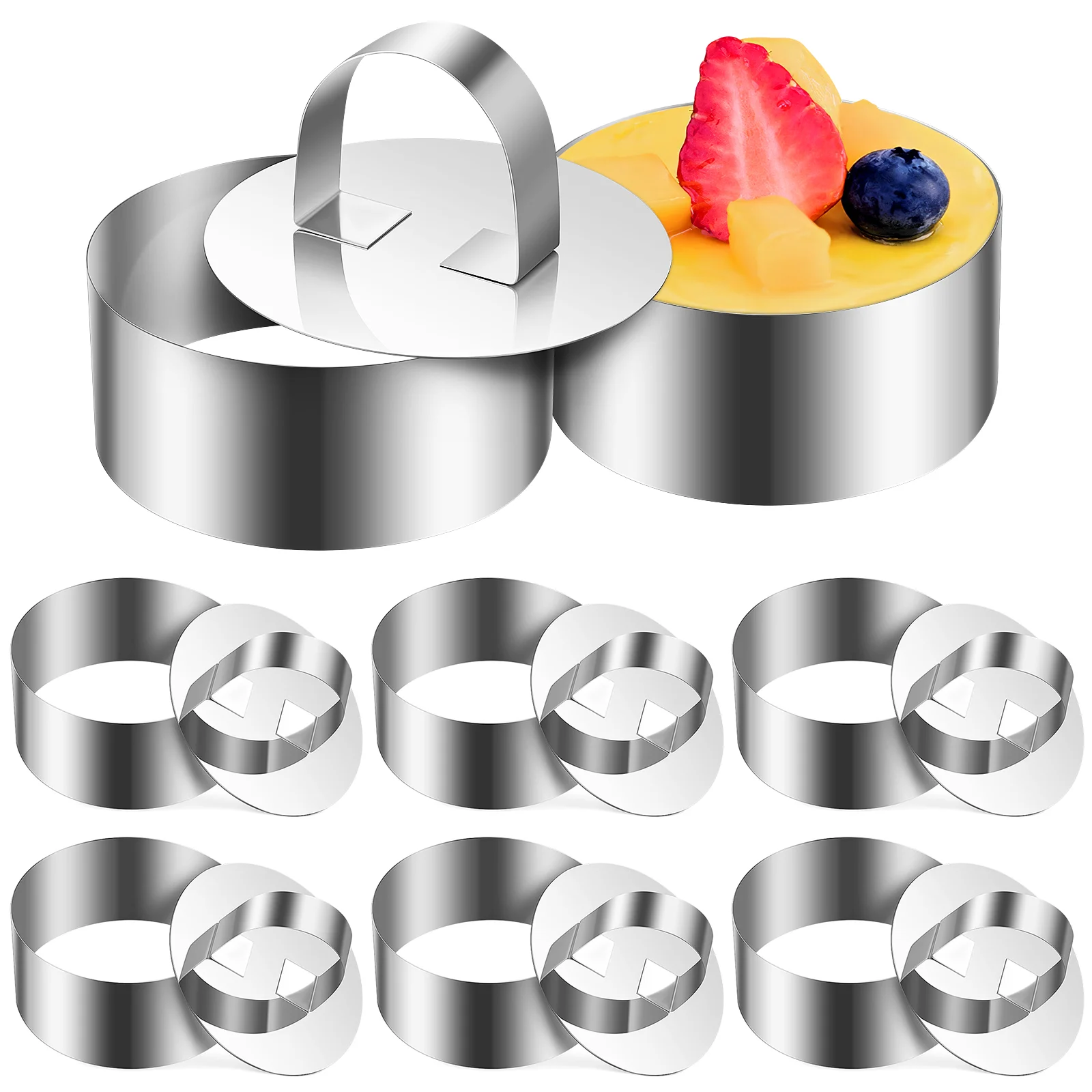 

8 Sets Die Mousse Cookie Baking Rings for with Pushers Round Molds Pan