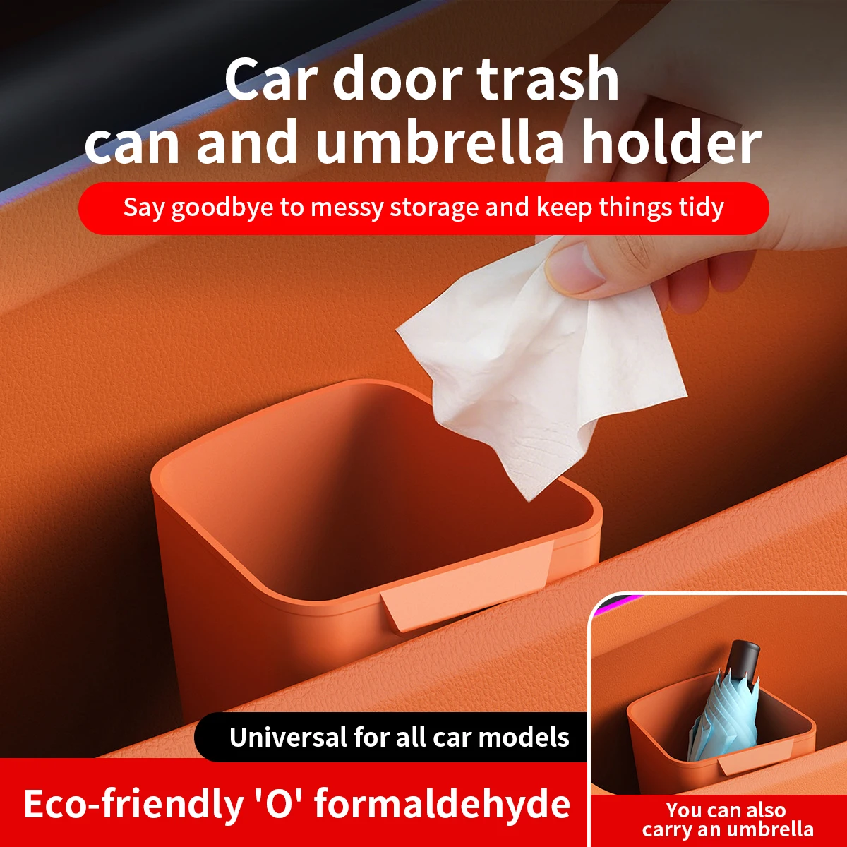 

Universal Car Door Trash Can Waterproof Stain-Resistant Premium Silicone Snap-On Clip Design Car Interior Accessories