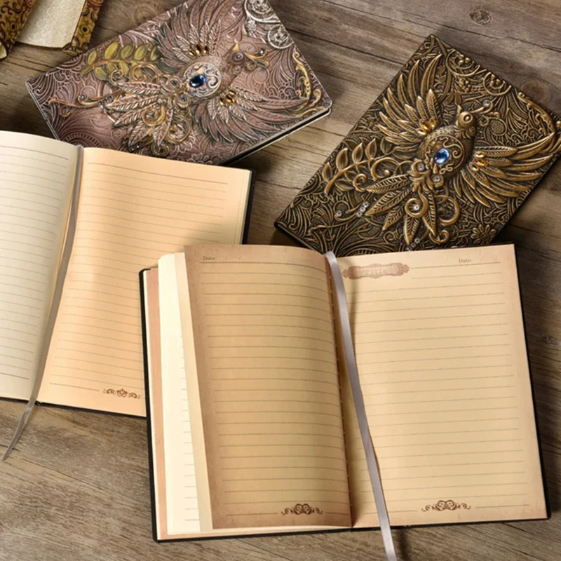 1Pc Creative Retro 3D A5 Notebook Journal Embossed Notepad Writing Notebook Leather Cover Diary Business Gift Office Supplies