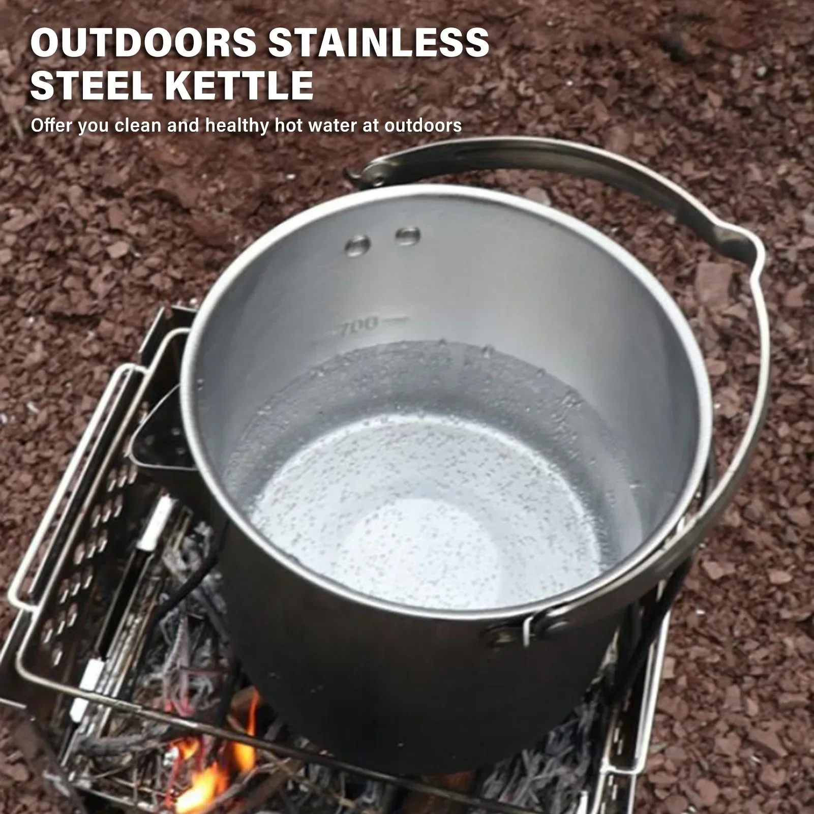 Outdoors 1.2L Kettle Stainless Steel with Lid for Cooking Boiling Water Camping Picnic Hiking