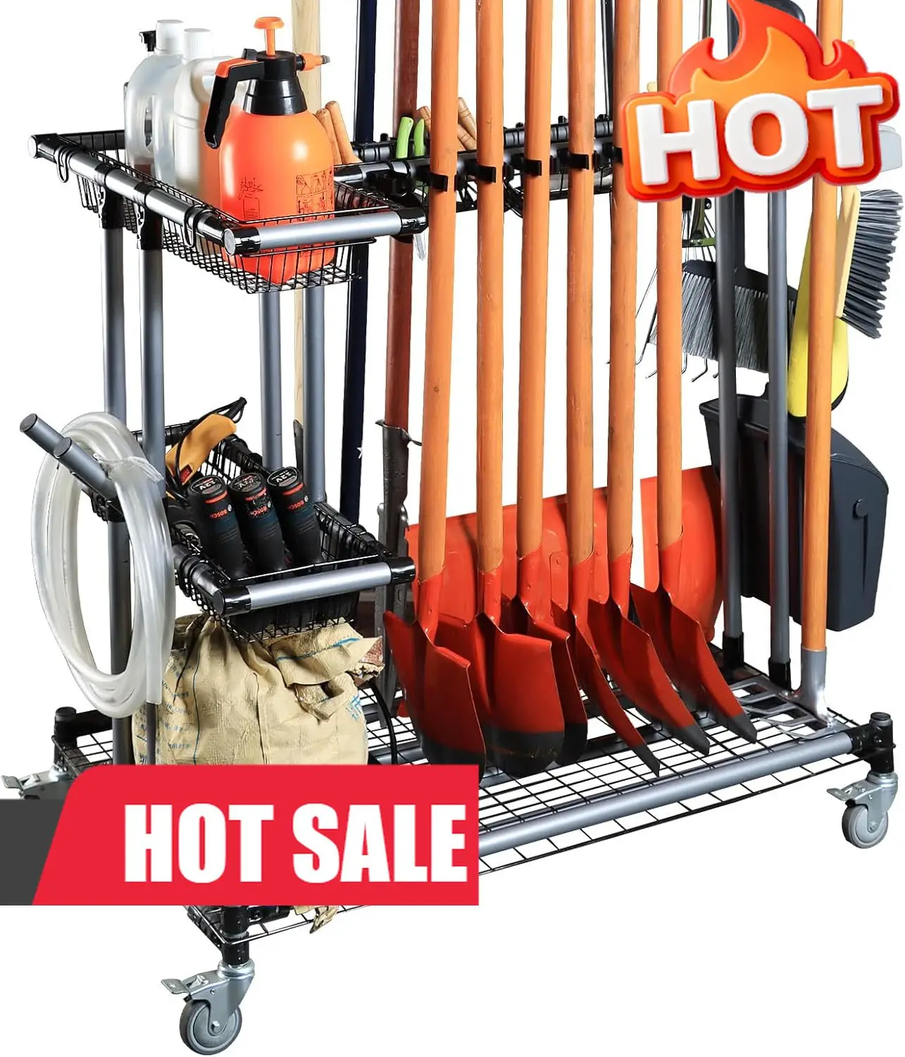 

Универсальная стойка для хранения садовых инструментов на колесиках – легко организуйте все ваши садовые принадлежности