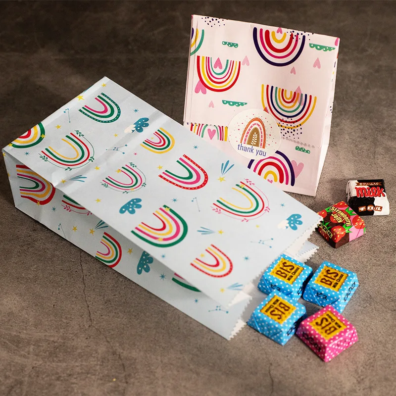 10pcs Bohemian Rainbow Candy Bags Paper Candy Biscuit Packing Bags Birthday Party Decor Wedding Supplies Outdoor Party Decor - view 6