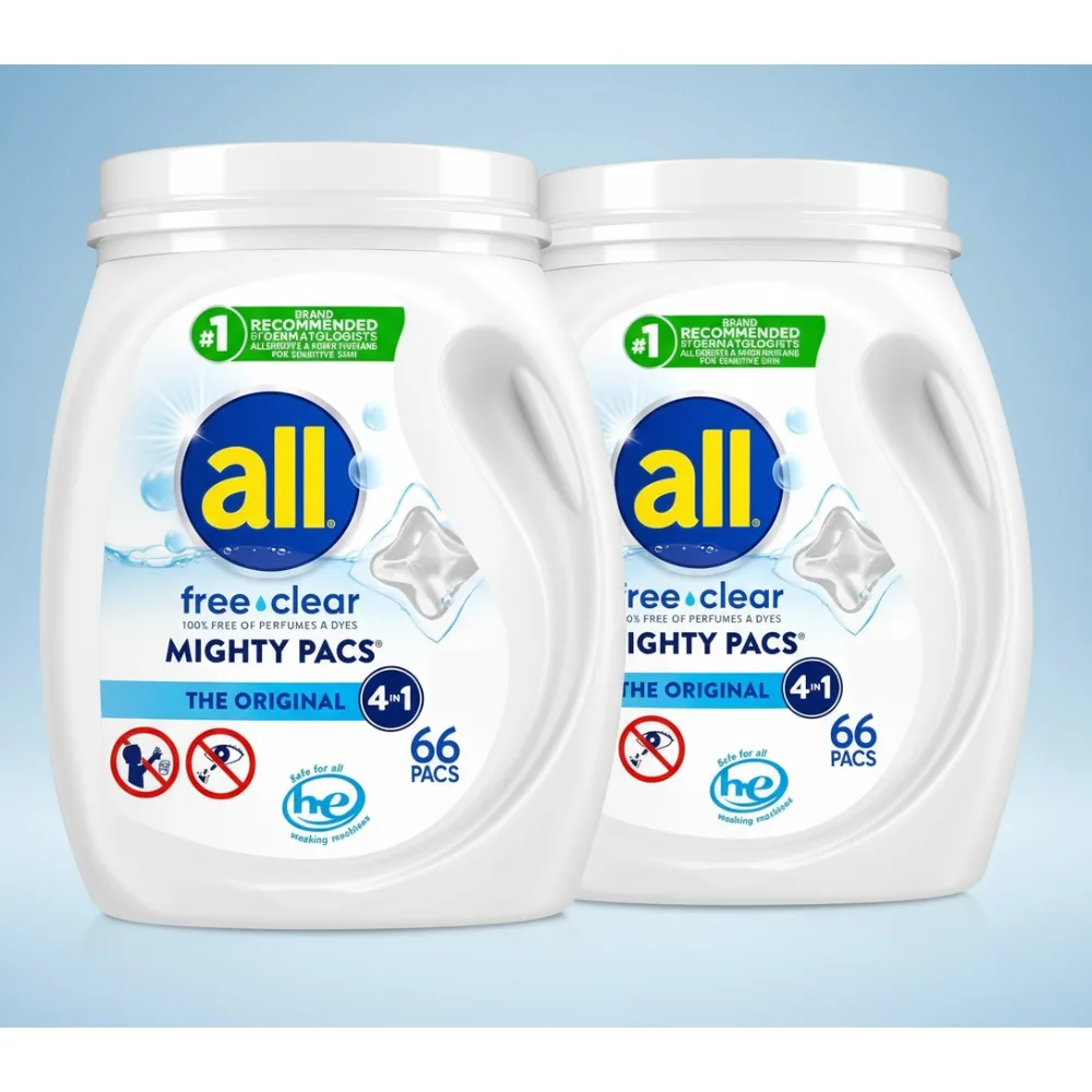 

Hypoallergenic Laundry Detergent Pacs, Unscented & Dye-Free, 132 Count for Sensitive Skin & Families