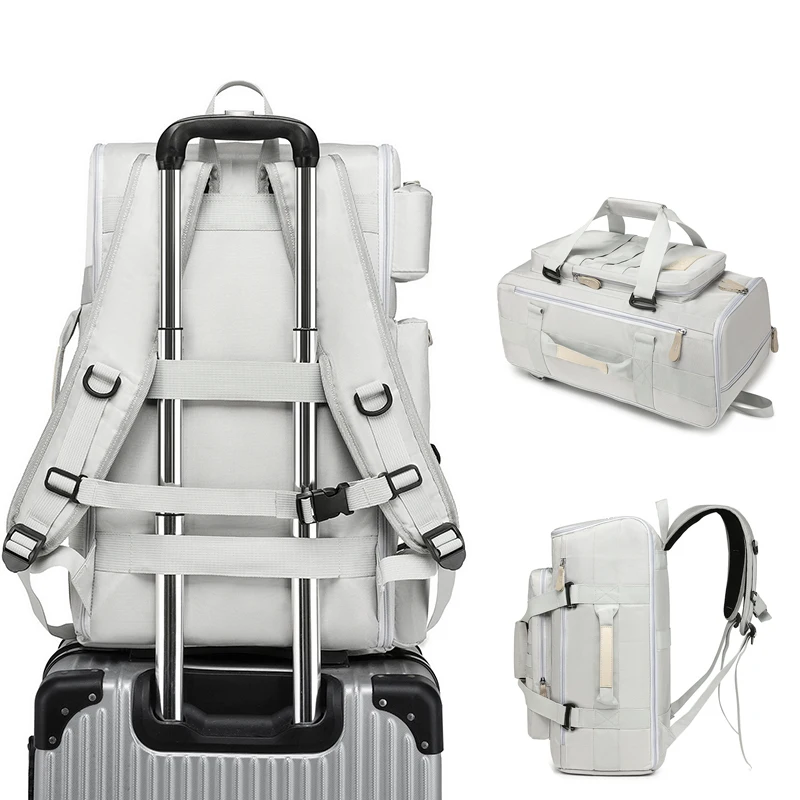 Large Capacity Multi-Functional Nylon Backpack for Men Women Wet Dry Separate Zipper Closure for Outdoor Travel Mountaineering