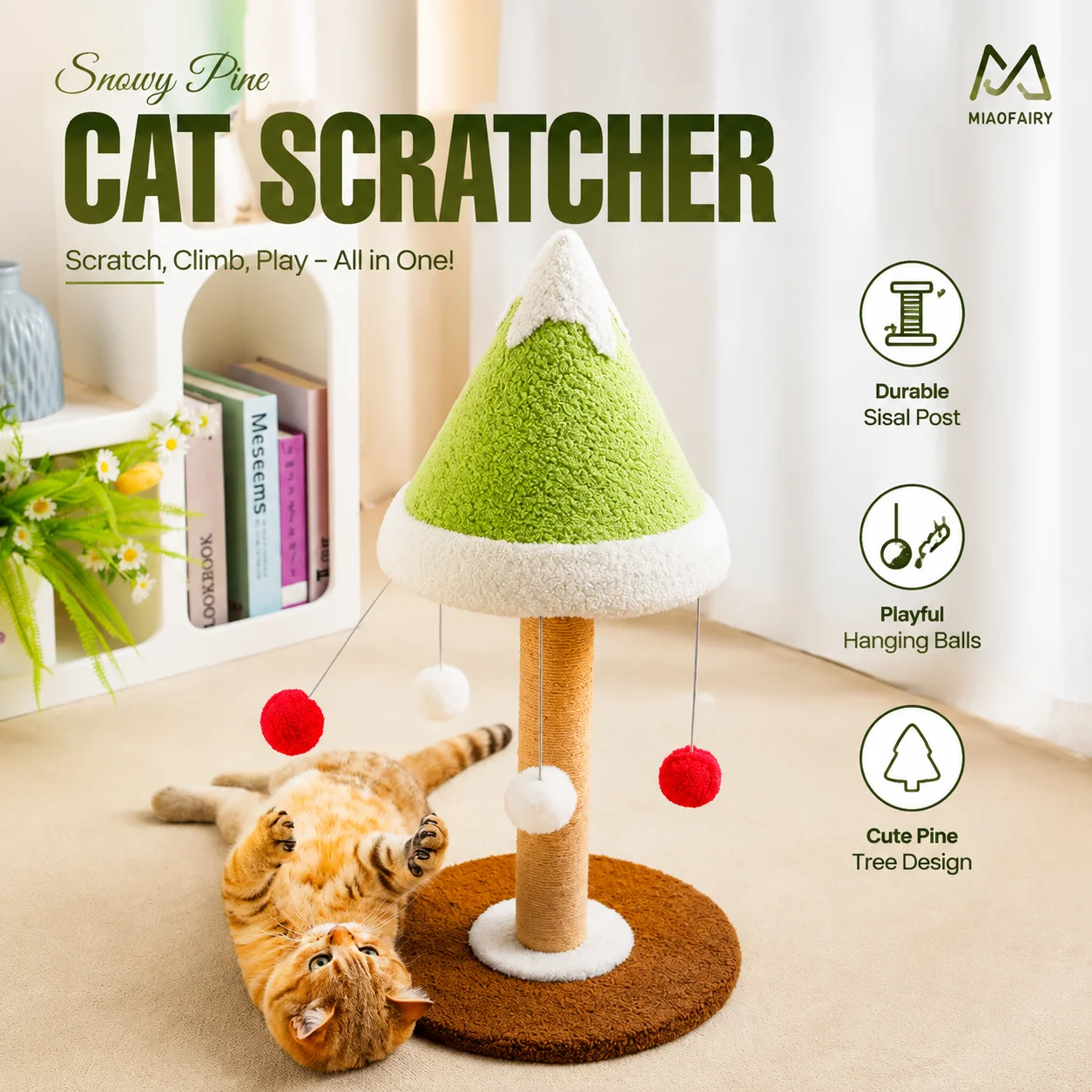 Compact Cat Climbing Frame with Scratching Post and Teasing Toy for Small Spaces