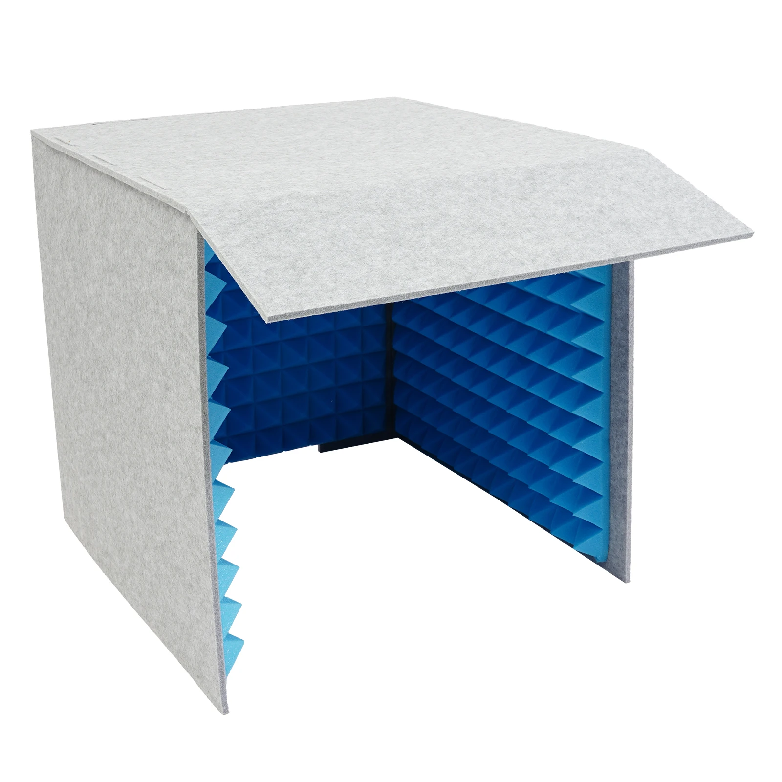 Foldable Desktop Soundproof Shield, 60cm Size Vocal Recording Booth, 50mm Sponge Studio Vocal Filter, Acoustic Isolation Screen, Portable Mic Enclosure, Home Podcast Booth, Tabletop Sound Absorbing Cover, Gray Blue Recording Shield view 4