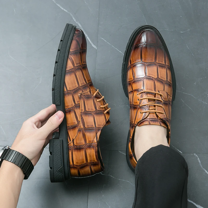 New Brown Derby Shoes for Men  Lace-up Round Toe Business Men's Formal Shoes Size 38-44 Mens Shoes