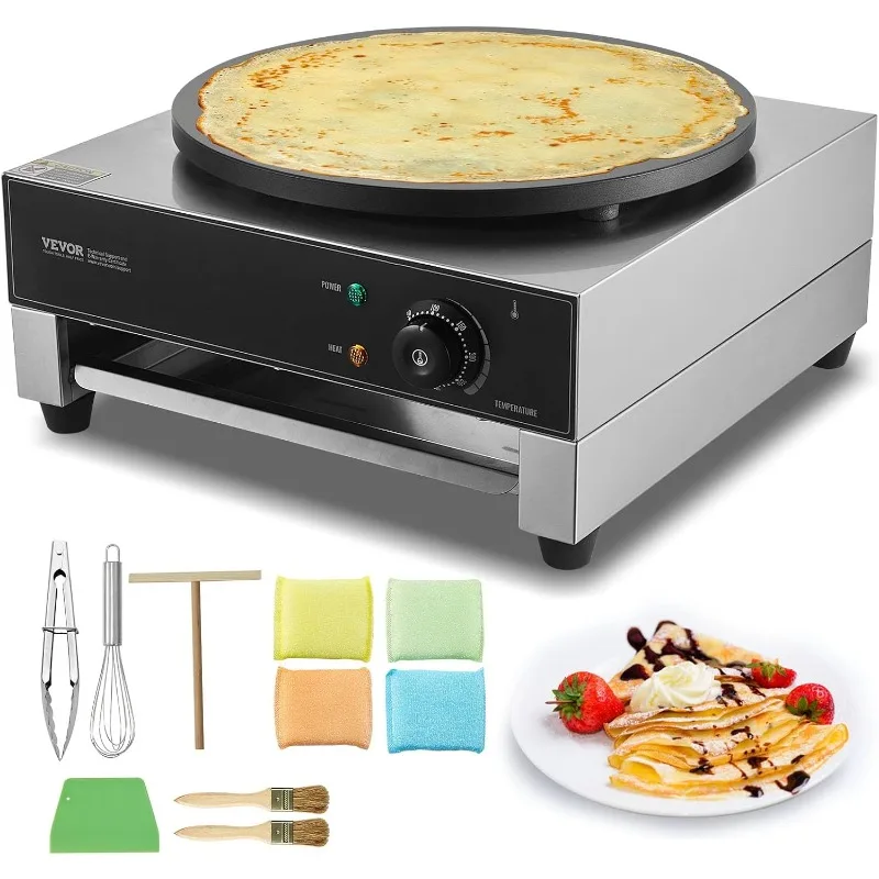 VEVOR Elektrischer Crêpes-Maker, 16-Zoll-kommerzielle Crêpes-Maschine, 1700 W flache Crêpes-Grillplatte, antihaftbeschichtete Pfannkuchen-Herstellungsmaschine