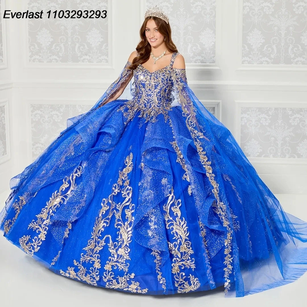 EVLAST-Vestido De quinceañera Azul Real, traje De baile con apliques De cuentas y lentejuelas, corsé escalonado, dulce 16, 15 Años, TQD230, 2024