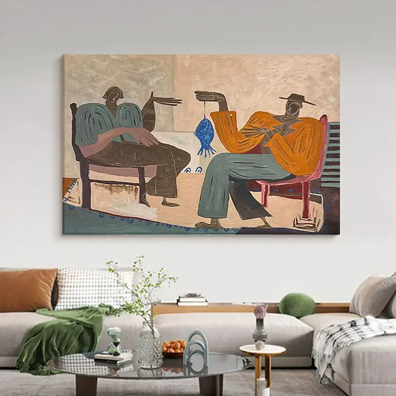 Ins Handmade Abstract Oil Painting On Canvas Friends Who Drink Coffee Together Wall Art Picture For Home Living Room Decor Image