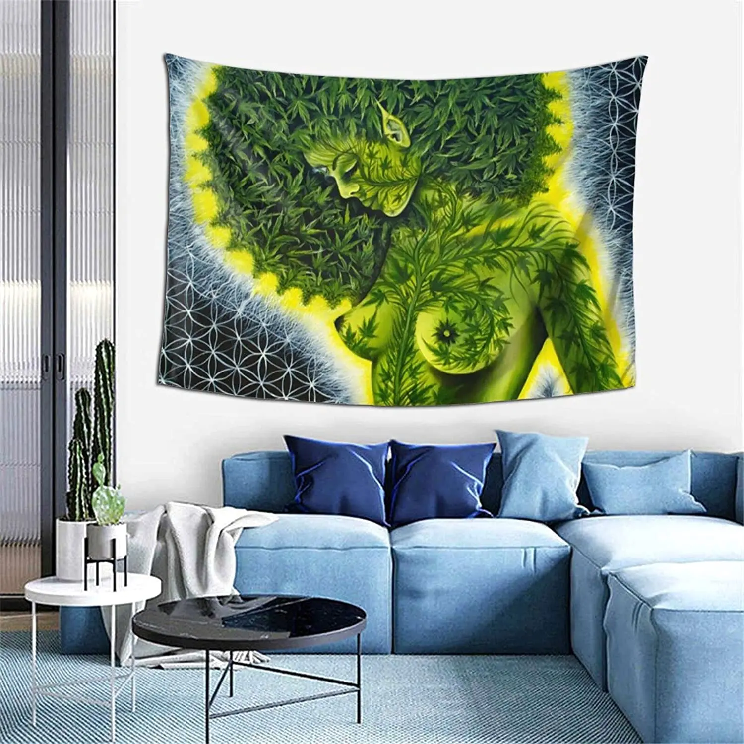 Sexy Girl With Beautiful Green Weed Leaf Tapestry 3d Print Trippy For Bedroom Living Room Dorm Home Decoration Party Gift