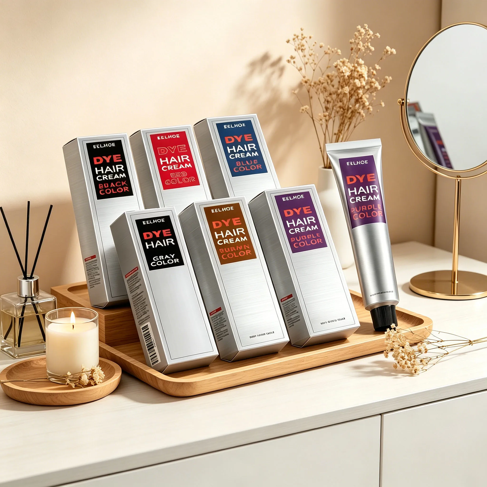 EELHOE Dye Hair Cream Gray Hair Coverage Non‑irritating Smooth Long Lasting Bright Hair Semi‑permanent Fashion Styling Color Dye