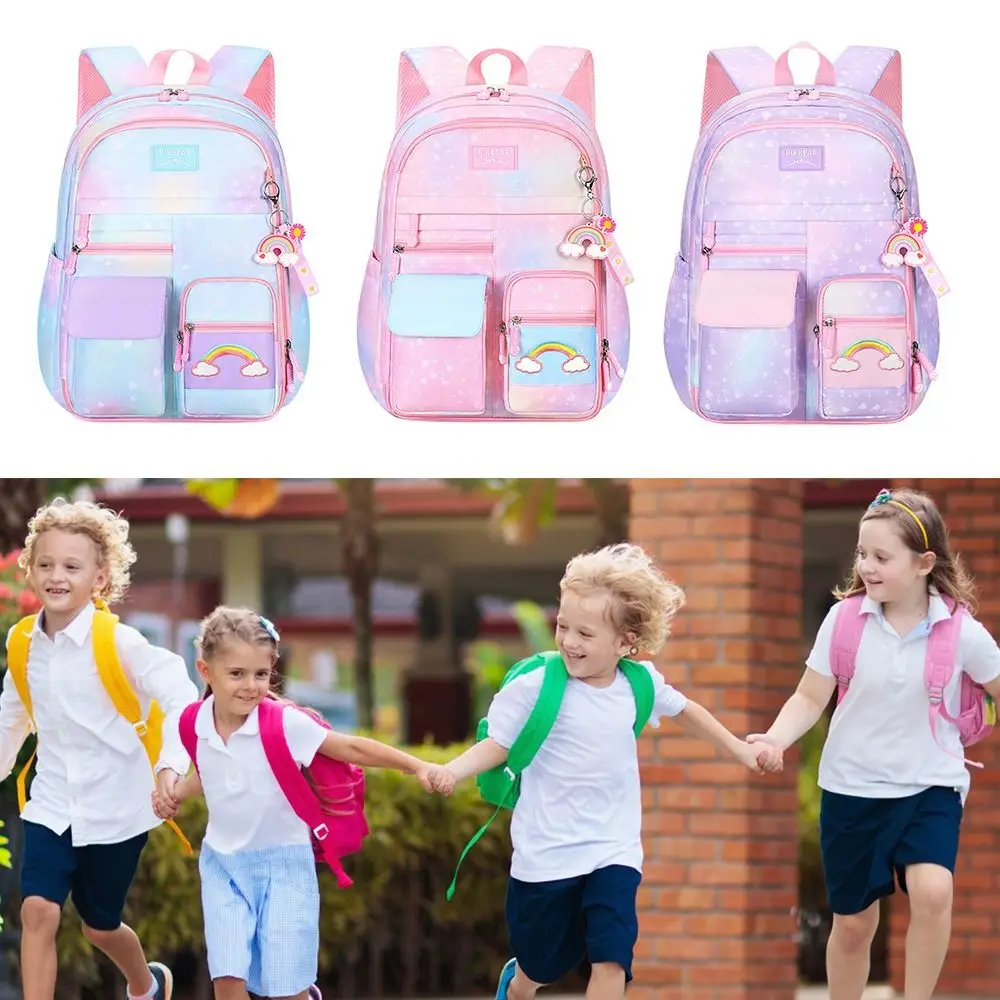 Tas sekolah anak, tas ransel buku anak-anak Multi lapisan anti air kapasitas besar, ringan, lucu, warna gradien