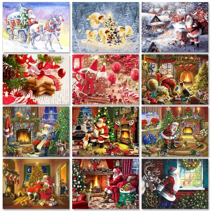 

PhotoCustom Рождественская картина по номерам 60x75 см, ручная роспись, картина с Санта-Клаусом, картины по номерам, искусственная картина