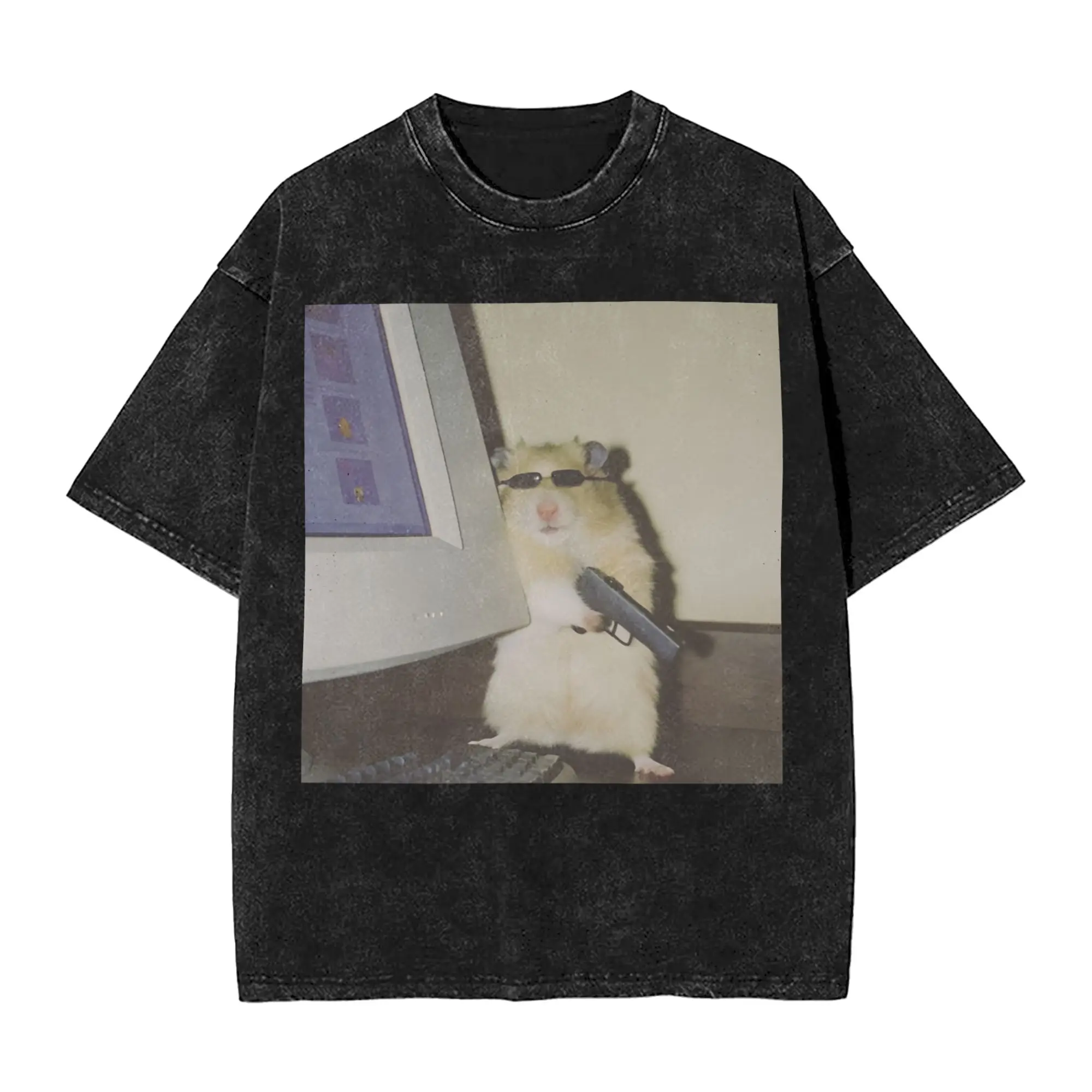 Washed T Shirts Vintage Cyber Hamster Meme Cringe 90s T-Shirts Harajuku  Streetwear 100% Cotton Summer Tee Shirt for Men Women