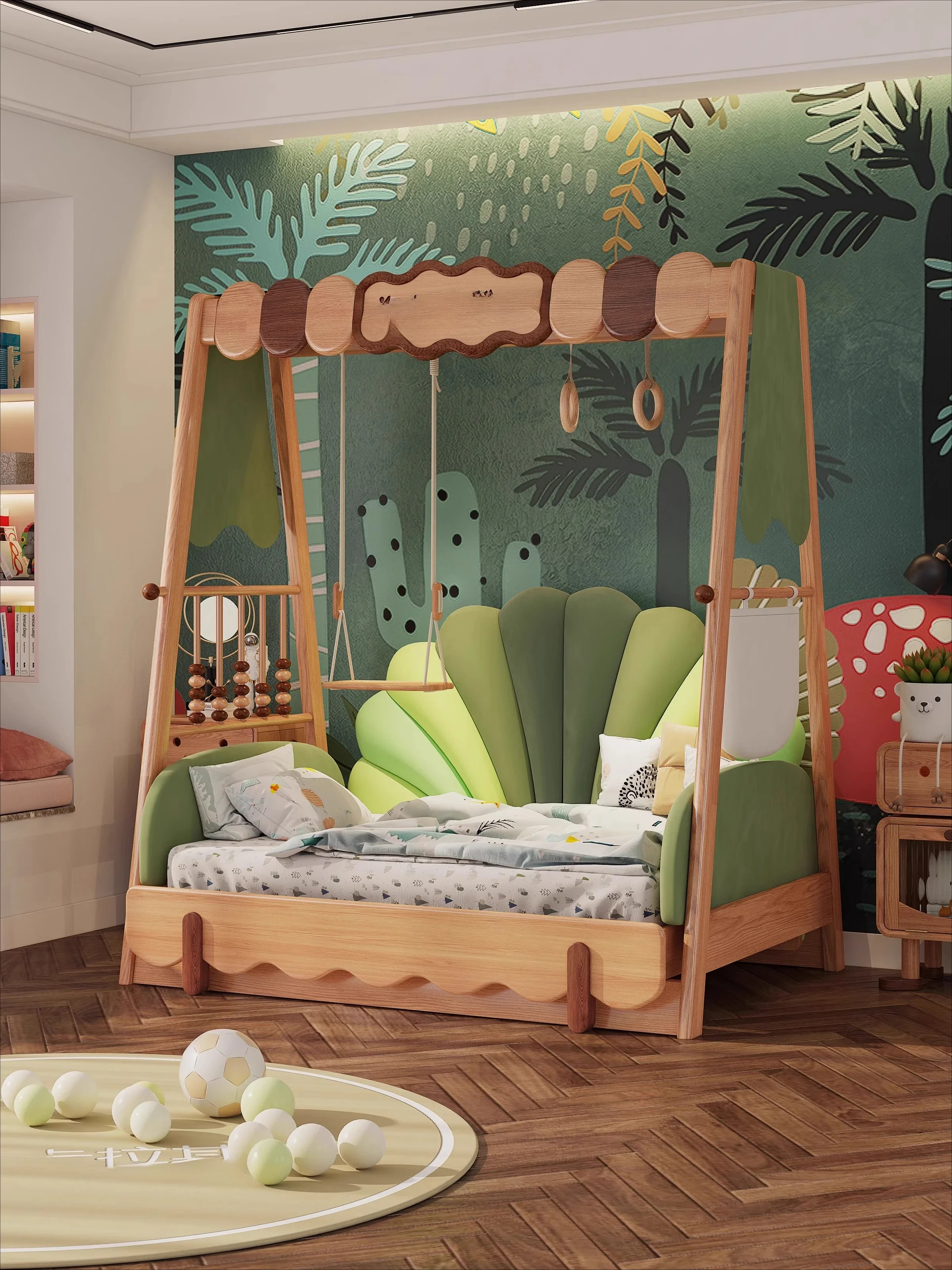 Children's bed Swing bed Shell Eco-friendly red oak solid wood Cream expansion Adult tent play bed
