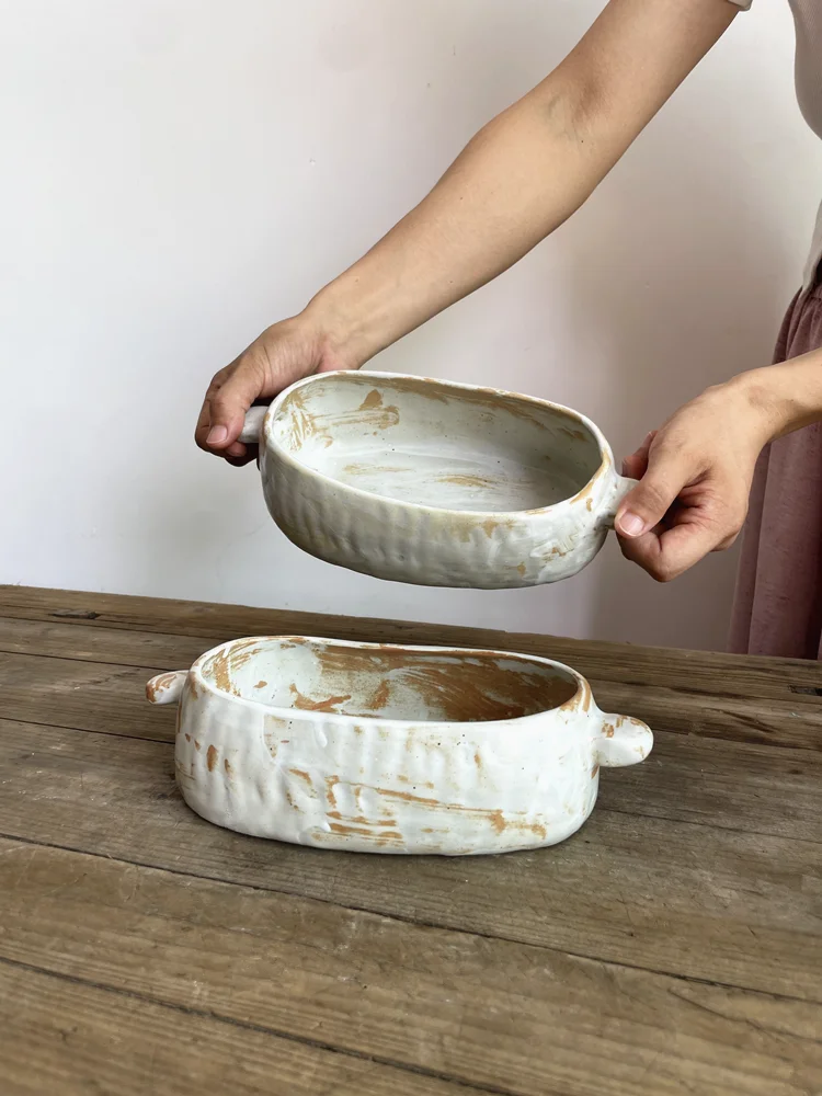 

Japanese Sle Creative Double Ear Cerc Bowl Khaki Colored Thi Salad Bowl Matte Coarse Porcelain Dining Utensils Home Re...