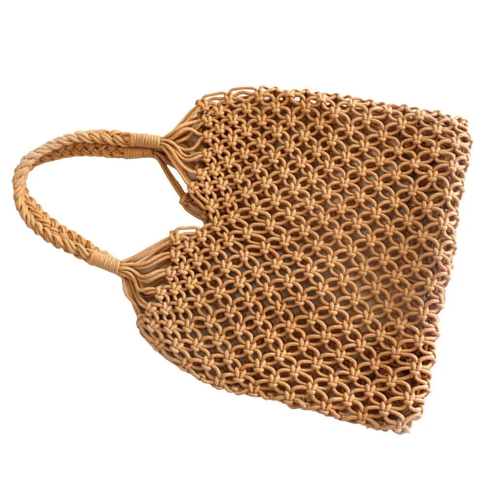 

Tote Bags Shopping Beach Aesthetic Summer Women Crochet Light Brown Knitted Bride Woven Cotton Rope Handbag Safe Organized
