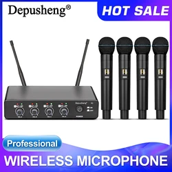 Professional UHF Wireless Microphone System Depusheng R4 4-Channel Handheld Karaoke Mic for DJ Home Party Sing Church TV Speaker
