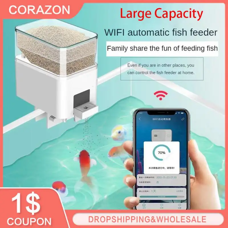 Automatic Aquarium Fish Tank Feeder Timing/Wifi Wireless Smart Phone App Intelligent Speaker Voice Remote Control Fish Feeding