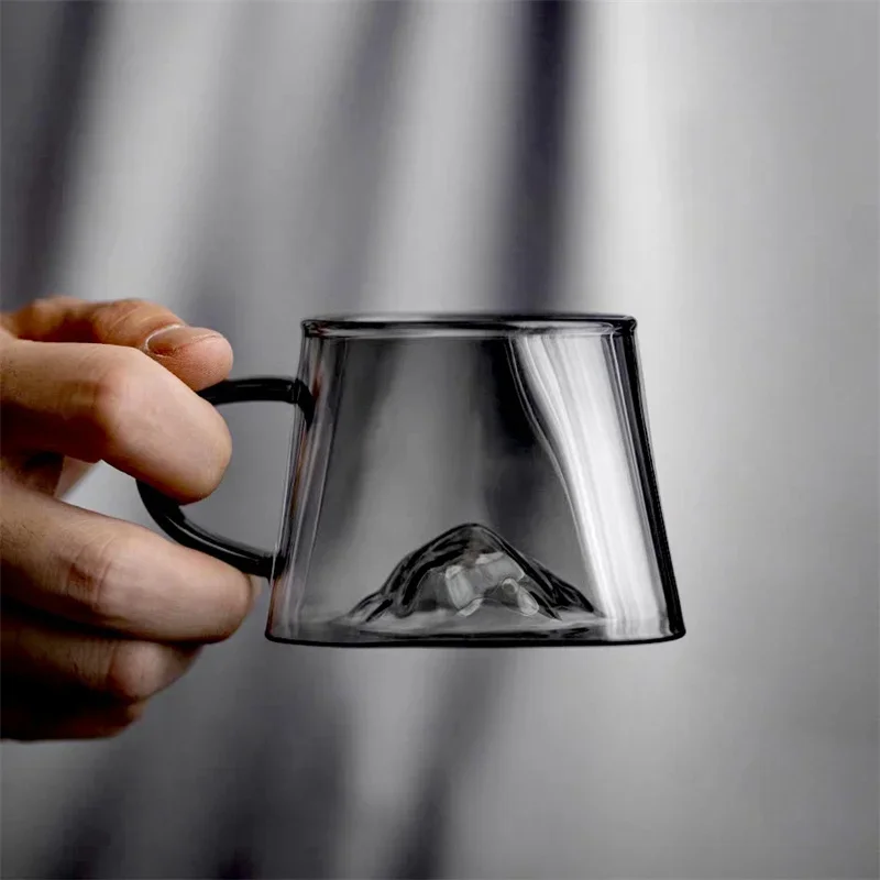 250ml 3D Mountains Heat Resistant Glass Tea Cup with Handle Water Milk Coffee Cup Kung Fu Tea Set Drinkware