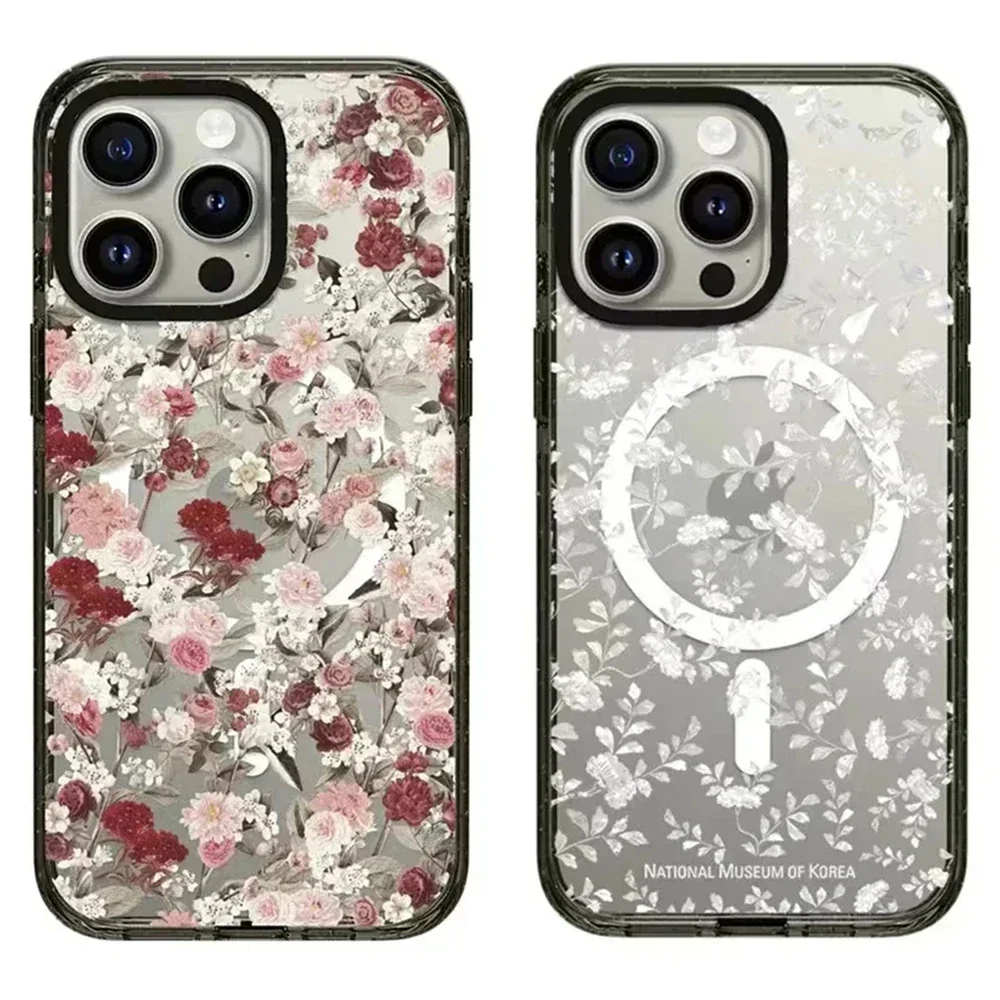 

Acrylic Black Border Red White Flower iPhone 11 12 13 15 14 Pro Max Protective Case, Fits iPhone 15 Pro Max