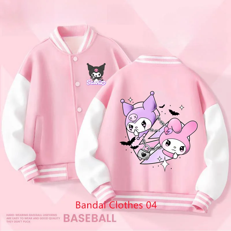 

Children's Baseball Uniform Sports Tops MINISO Sanrio Kuromi Jackets for Girls Spring Autumn Teen Kids Cartoon Princess Cardigan