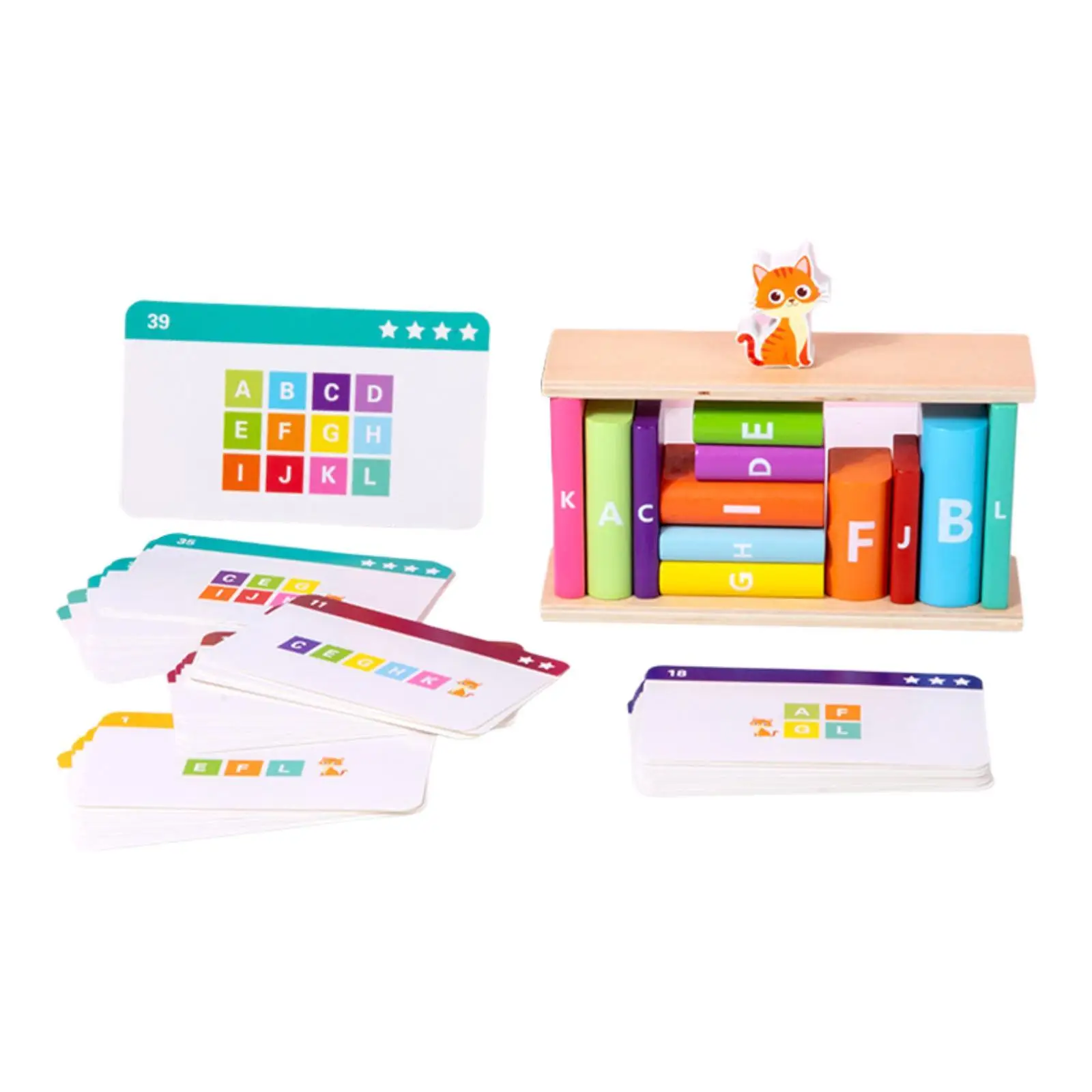 Conjunto de blocos de madeira com gatinho, jogo de habilidade motora fina, blocos de empilhamento educacionais, brinquedos de classificação de forma de cor para contar crianças